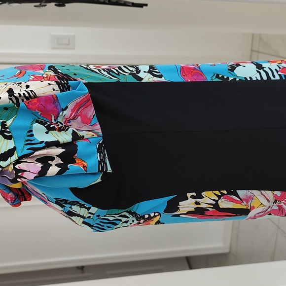 Nicole Miller Butterfly Print Color Block Stretch Jersey Sheath Dress S Colorful - Picture 10 of 12